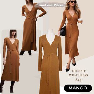Mango Self-Tie Bow Knitted Wrap Dress